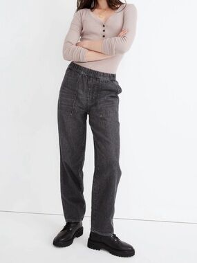 Madewell relaxed washed black denim pull on jeans Large Tall